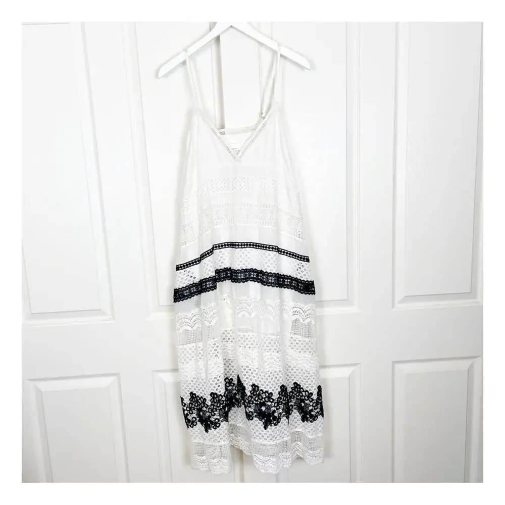 Anthropologie Crochet Lace Midi Dress Striped Boho Cottage NWT Sz XSP - Picture 3 of 11